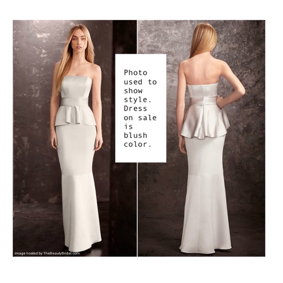 Vera Wang Satin & Matte Crepe Peplum Dress w/Sash - Picture 2 of 7